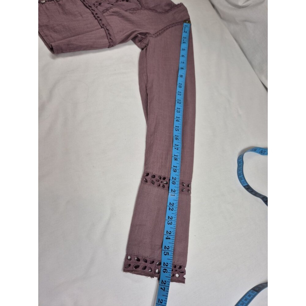 Free People Blouse Size S  Eyelet Lace Crop Top Purple Mauve Roan Rouge (13) - Picture 7 of 13